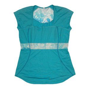 Lululemon Blue Rose Mesh Stripped Short Sleeve Shirt Women's Size 8/10?